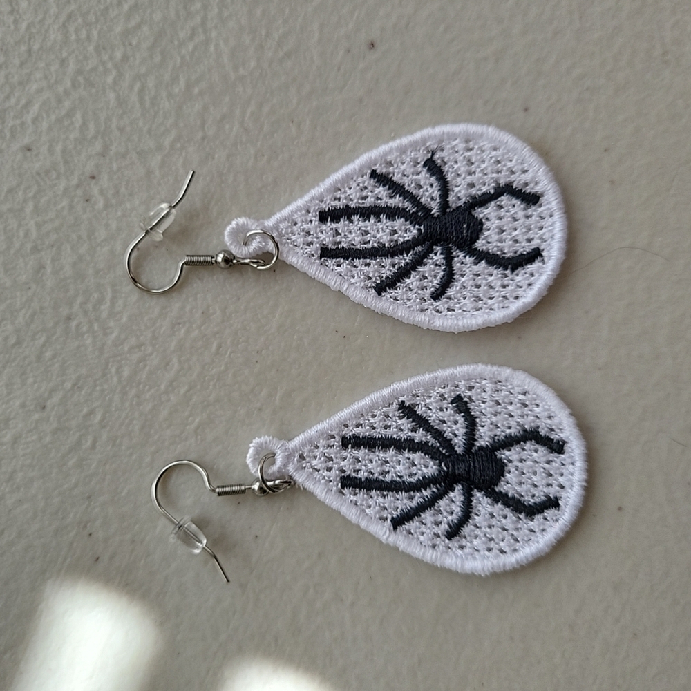 White and Black Spider Earrings